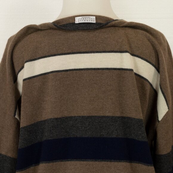BRUNELLO CUCINELLI 100% CASHMERE STRIPED V-NECK SWEATER W/SEQUIN AND MONILI M - Picture 10 of 10